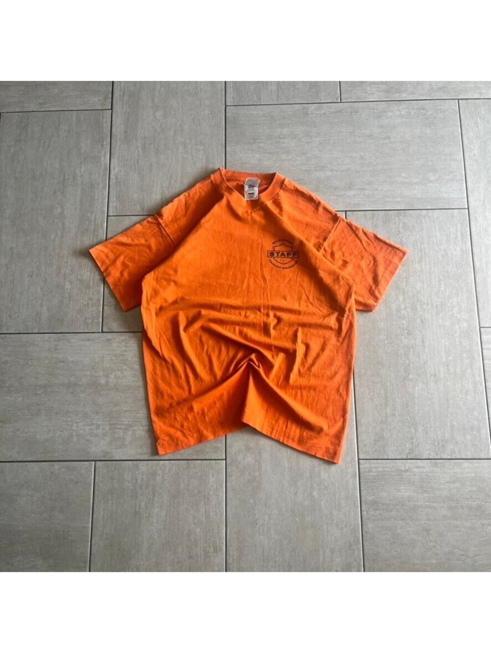 Vintage Fruit of the Loom Orange Milwaukee Harley-Davidson Staff T-Shirt Large